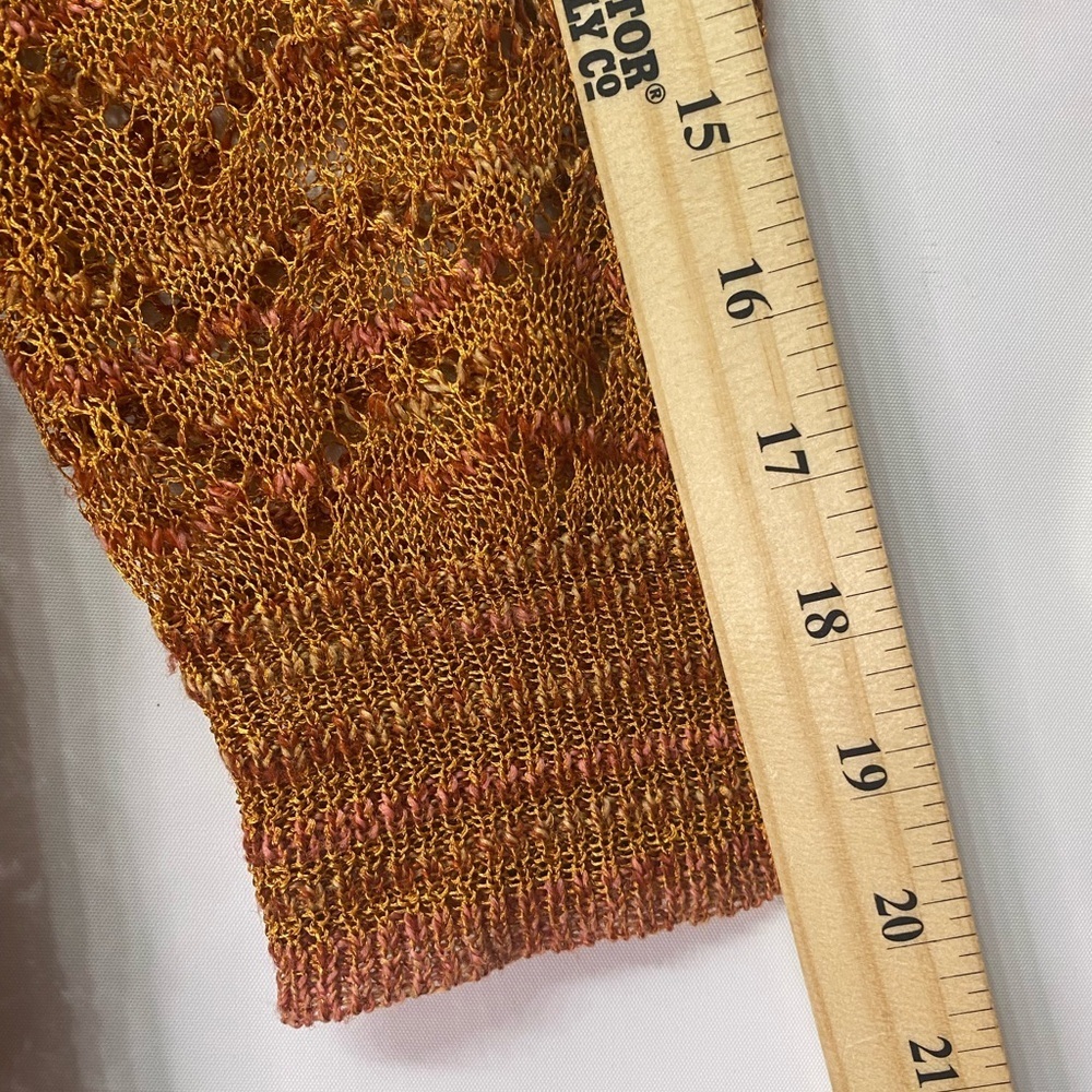 Ruby Rd Open Asymmetrical Crochet Knit Cardigan Sweater Orange Yellow - Picture 8 of 8